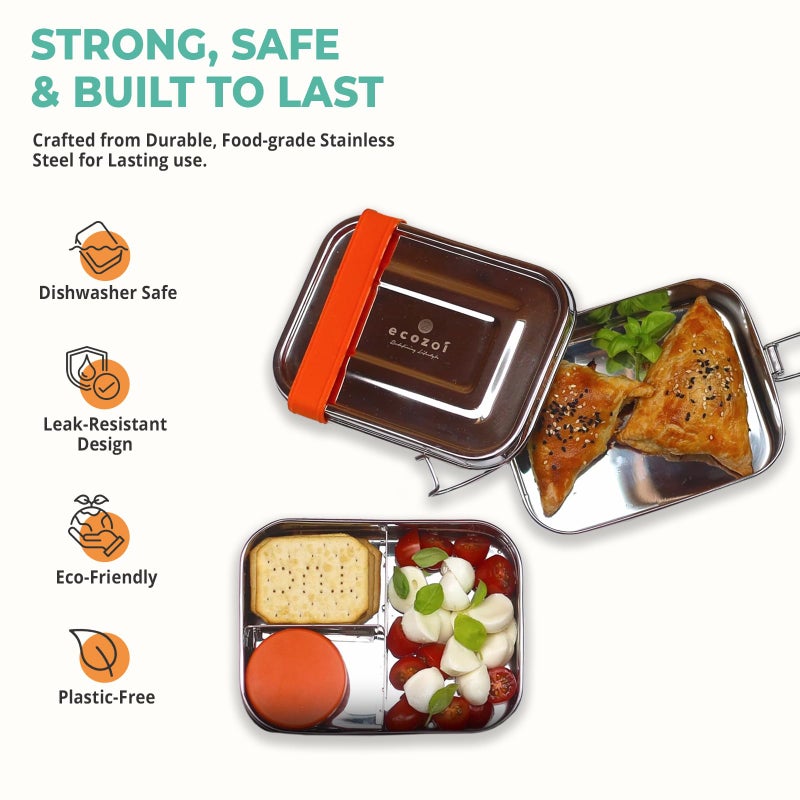 ecozoi Leak Proof Stainless Steel Lunch Box, 3-in-1 Eco Bento Box | Redesigned Silicone Seal + Bonus Lunch Pod | Sustainable Tiffin Eco Friendly Metal Bento Box Food Storage Containers - Image 4
